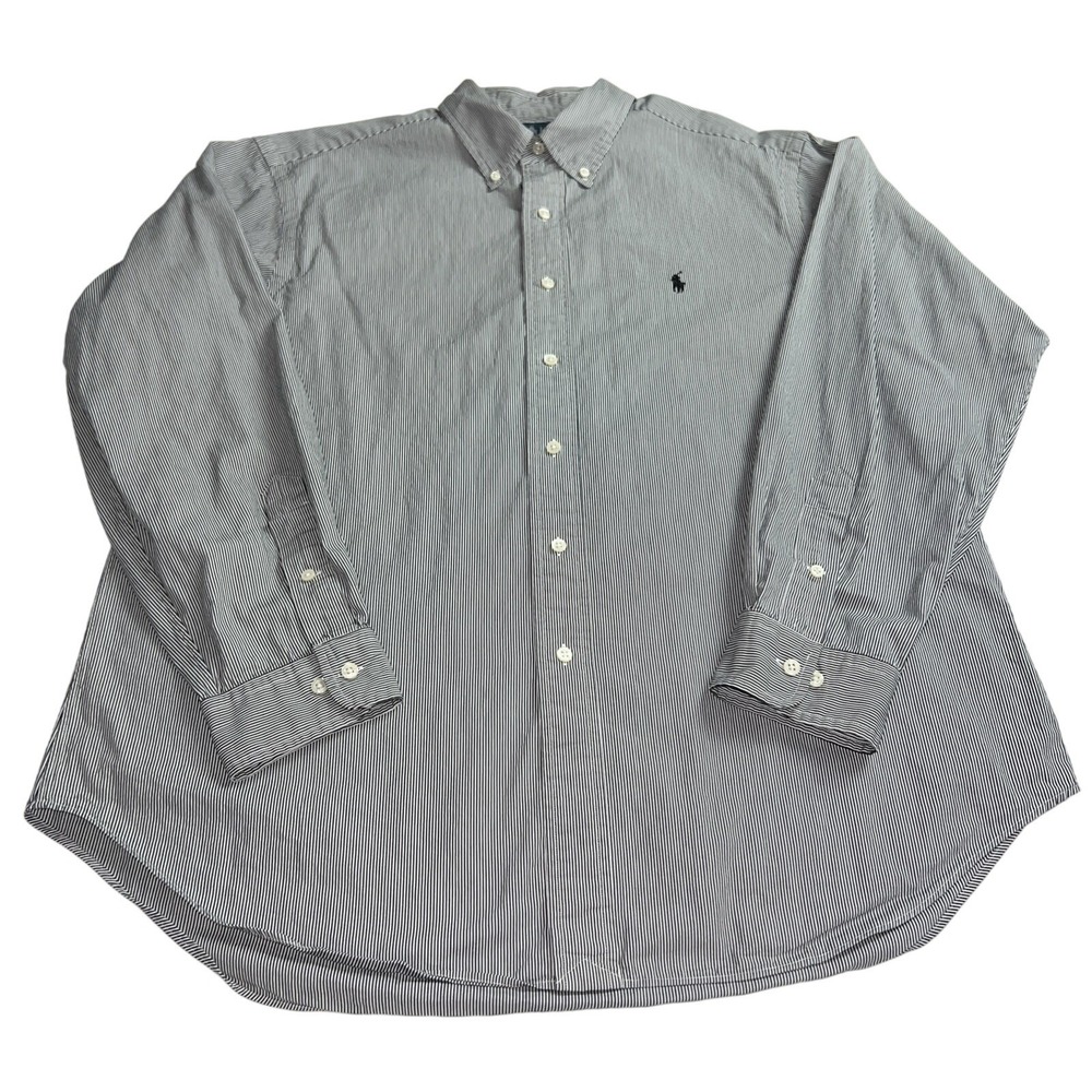 Ralph Lauren Classic Fit Shirt Men's Size‎ 17 34/35 Gray Black Pony Logo B44